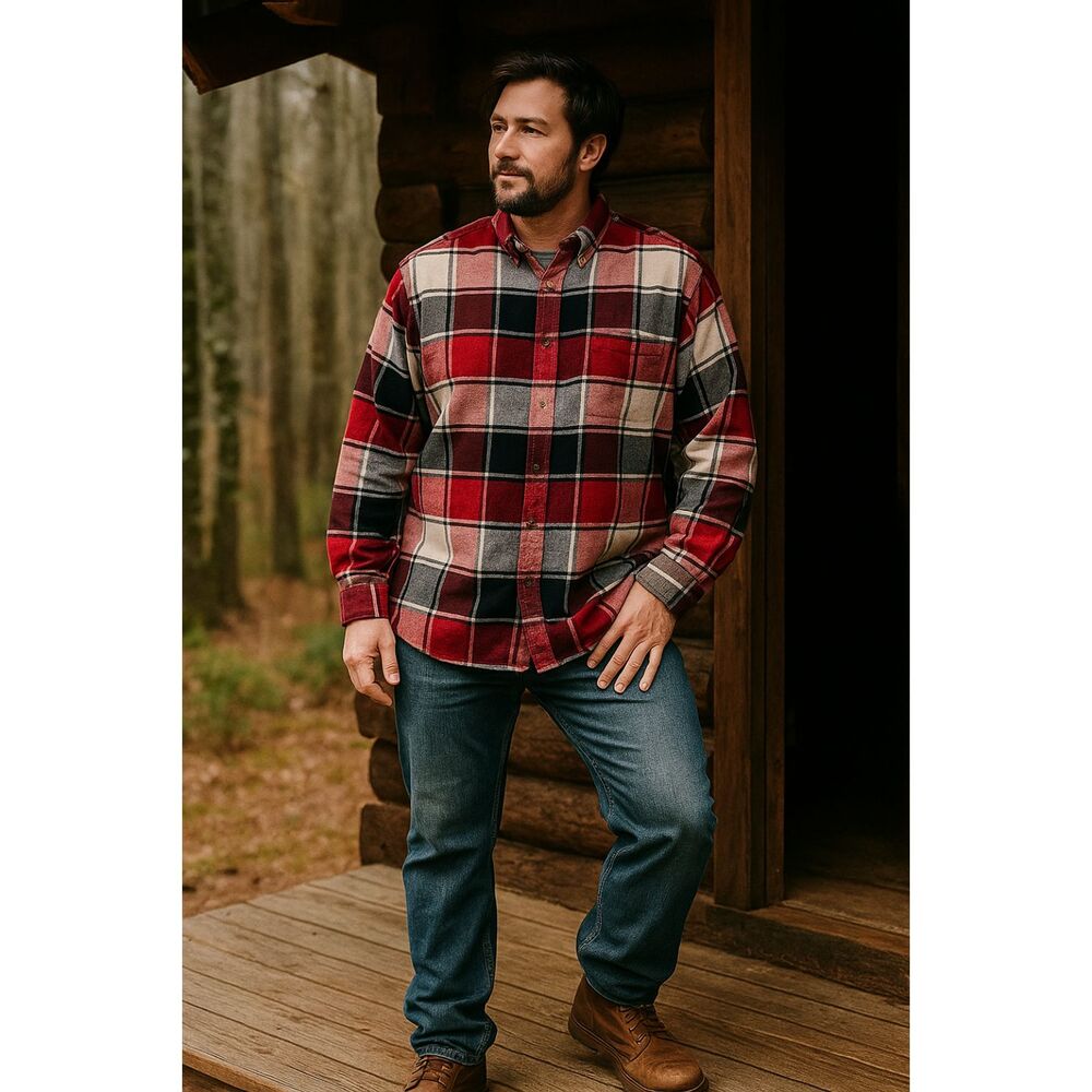 Chaps Shirt XXL Red Blue White Plaid Flannel Button Down Performance Casual